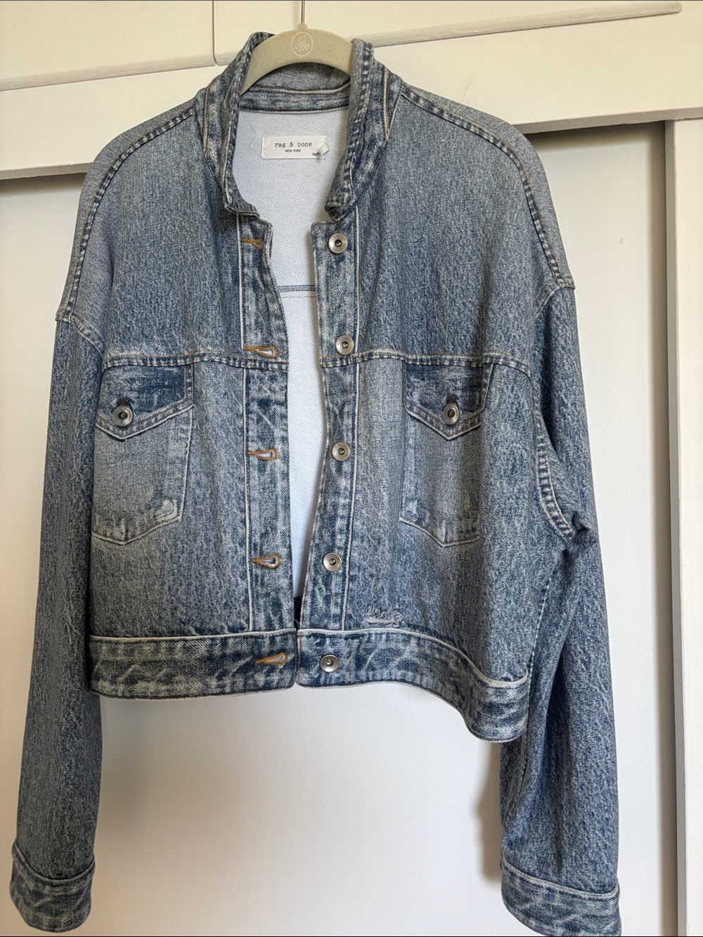 Rag & Bone Miramar Cropped Jacket Womens Size XL Blue Medium Wash Denim